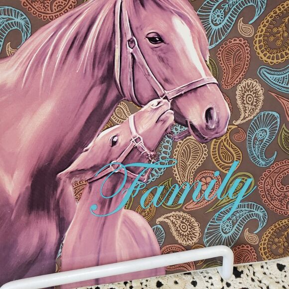 Farmhouse Cracker Barrel Brown Paisley Ceramic Horse "Family" Square Plate 8" - Picture 3 of 6